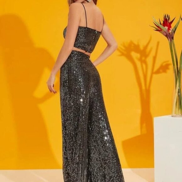 Wide Leg Pants with matching crop top Silver - Picture 10 of 10